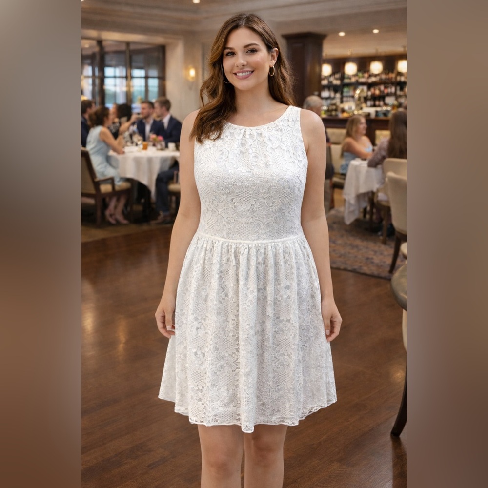 Max Studio Women's White Floral Lace Picnic Dress